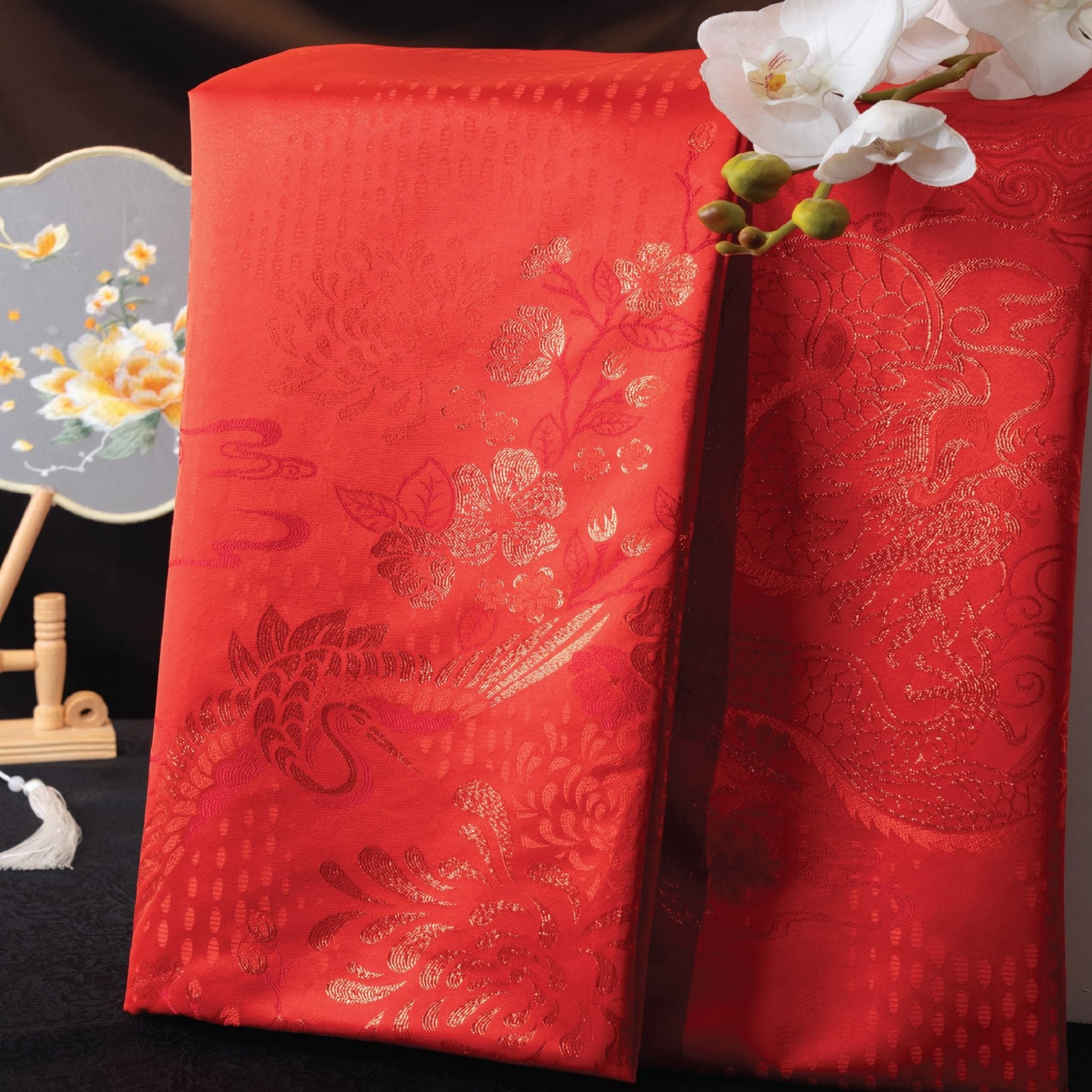 DWIL002041 Gấm Dâu Rể Cao Cấp Khổ Lớn Màu Đỏ