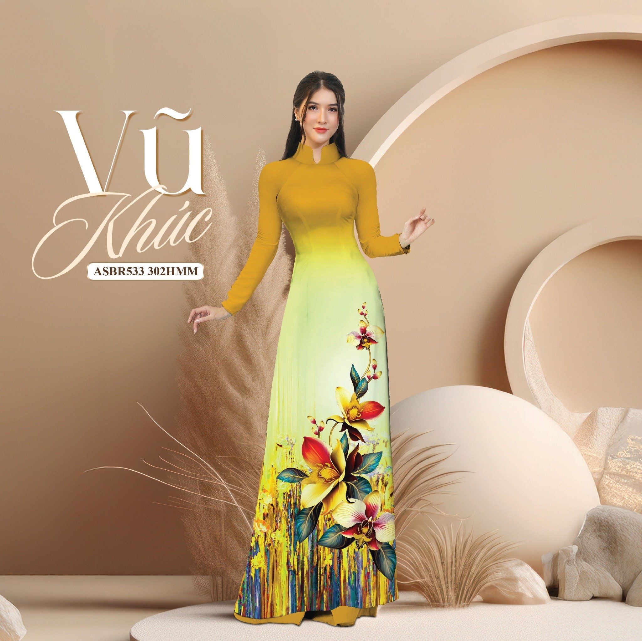 ASBR533302HMM Vải Sắc Phương Nam In Hoa Văn Màu Vàng Cam Khổ 1m50 Dài 2m1