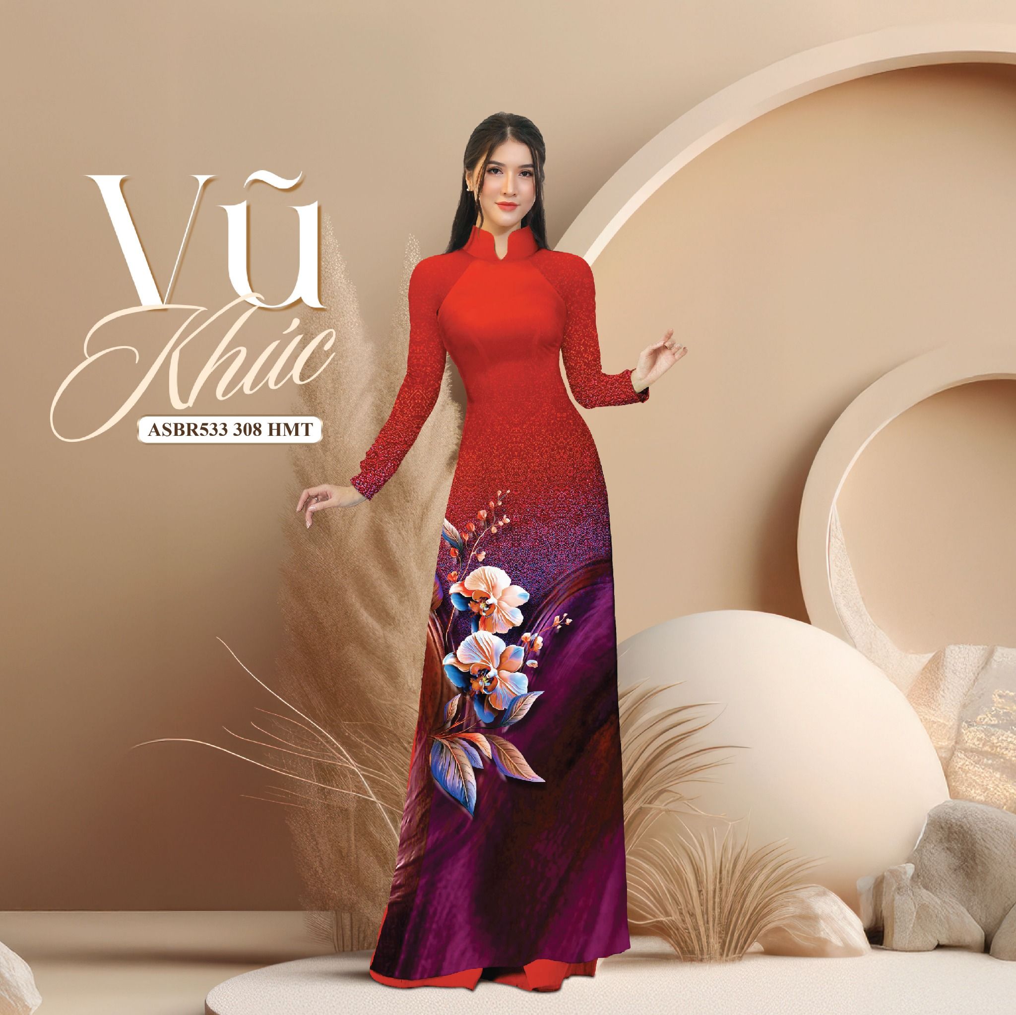 Vải Sắc Phương Nam In Hoa Văn Màu Đỏ Cam Khổ 1m50 Dài 2m1 ASBR533308HMT