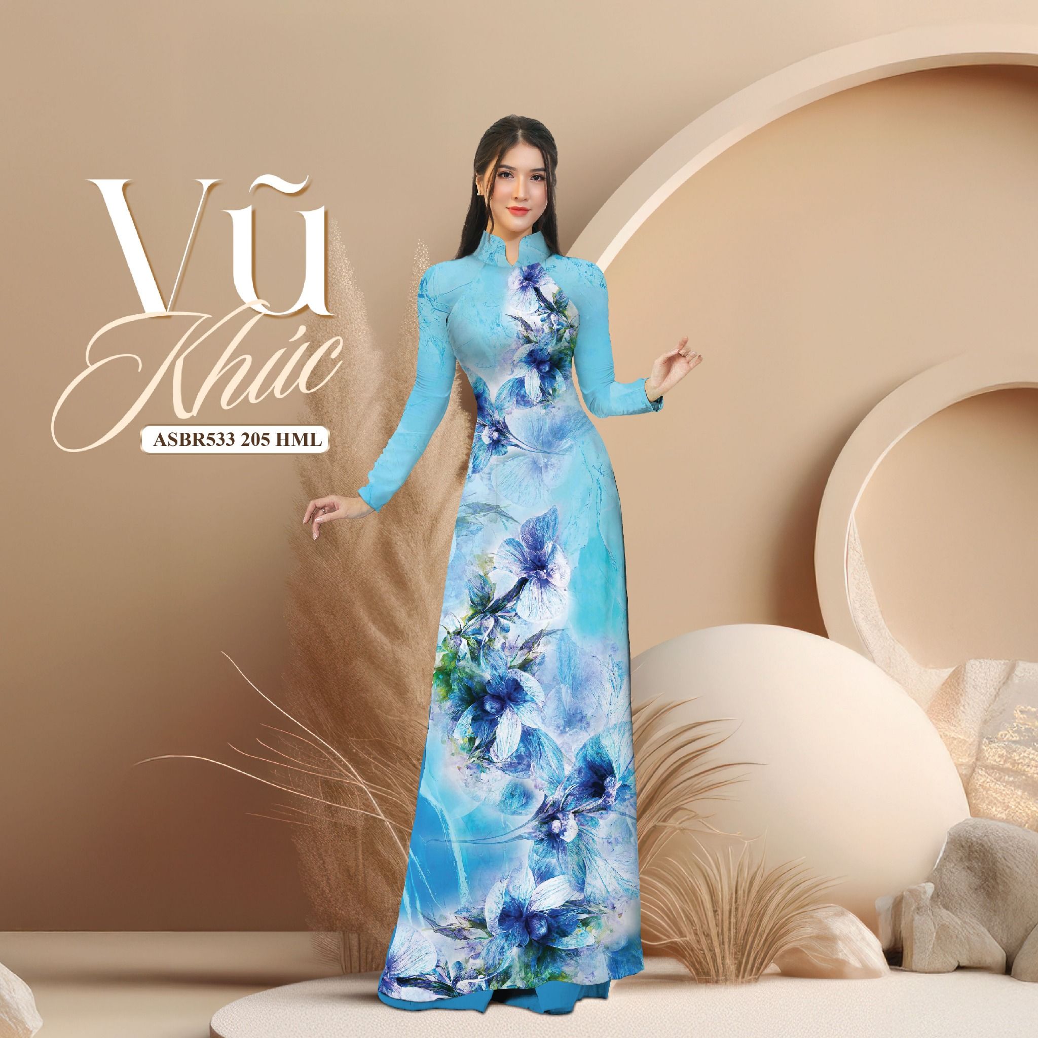 ASBR533205HML Vải Sắc Phương Nam In Hoa Văn Màu Xanh Khổ 1m50 Dài 2m1