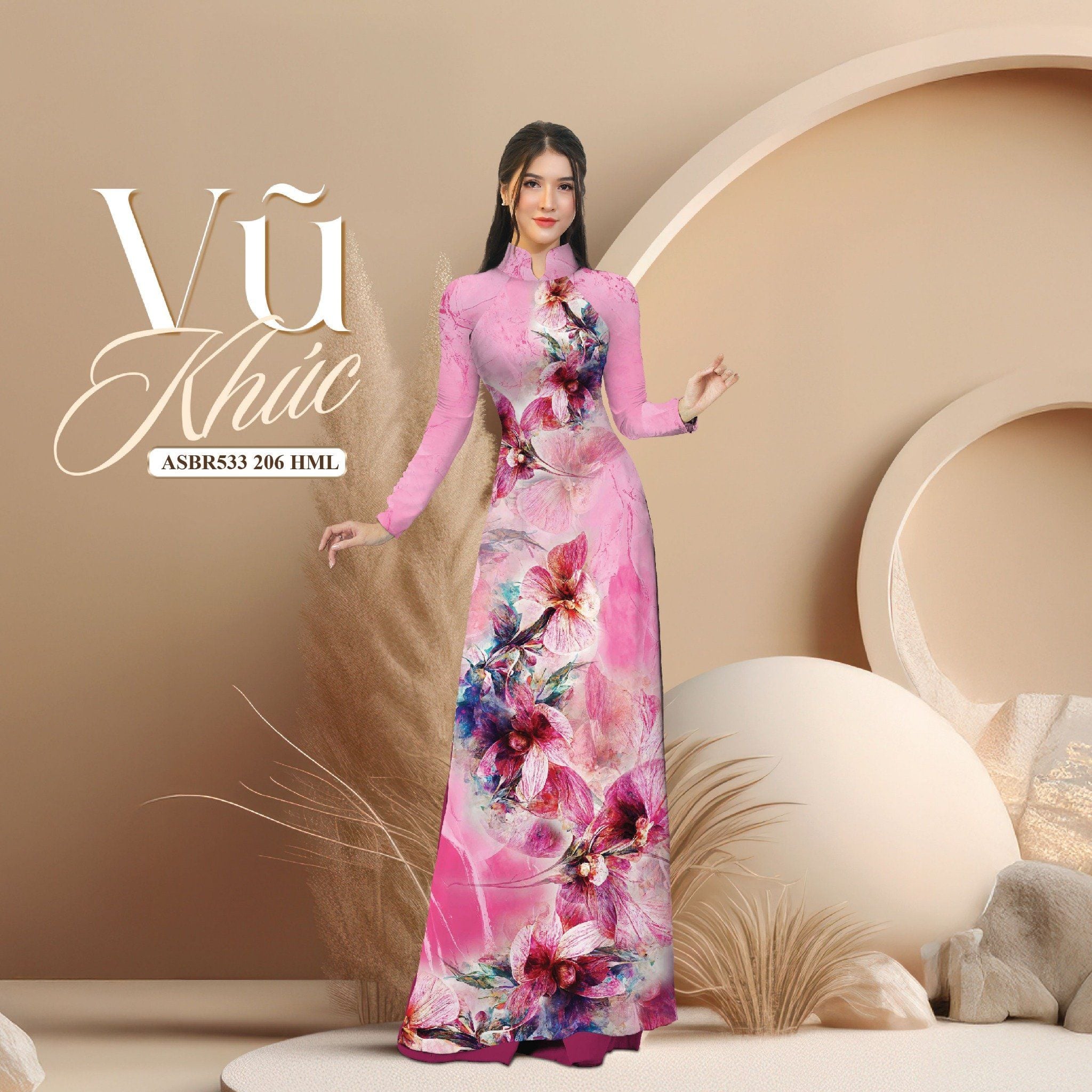 ASBR533206HML Vải Sắc Phương Nam In Hoa Văn Màu Hồng Khổ 1m50 Dài 2m1