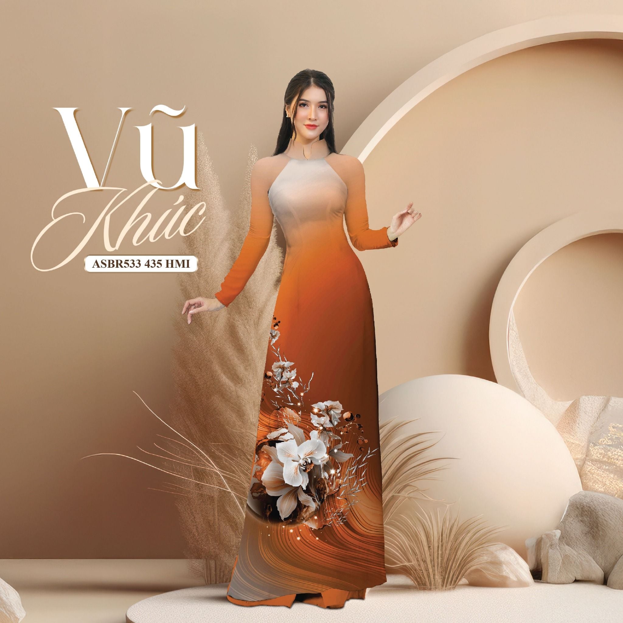 Vải Sắc Phương Nam In Hoa Văn Màu Cam Khổ 1m50 Dài 2m1 ASBR533435HMI