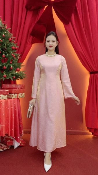 Đầm dài - Cổ tròn tay dài - CV - Hồng dâu - TTV2023