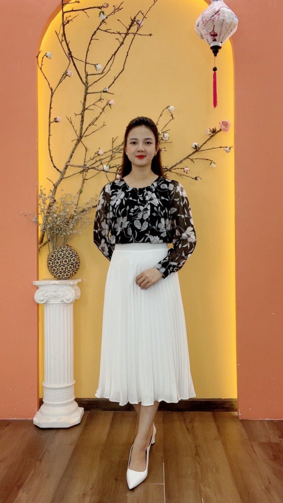 Chân váy xếp ly - Khóa kéo sau lưng - CT - Trắng - TTV1984