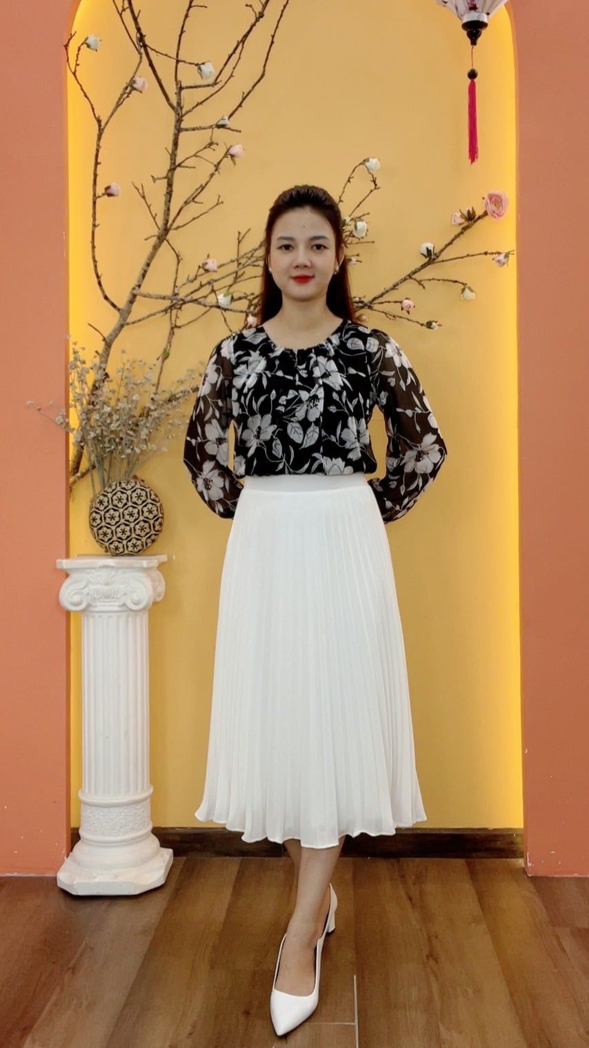 Chân váy xếp ly - Khóa kéo sau lưng - CT - Trắng - TTV1984