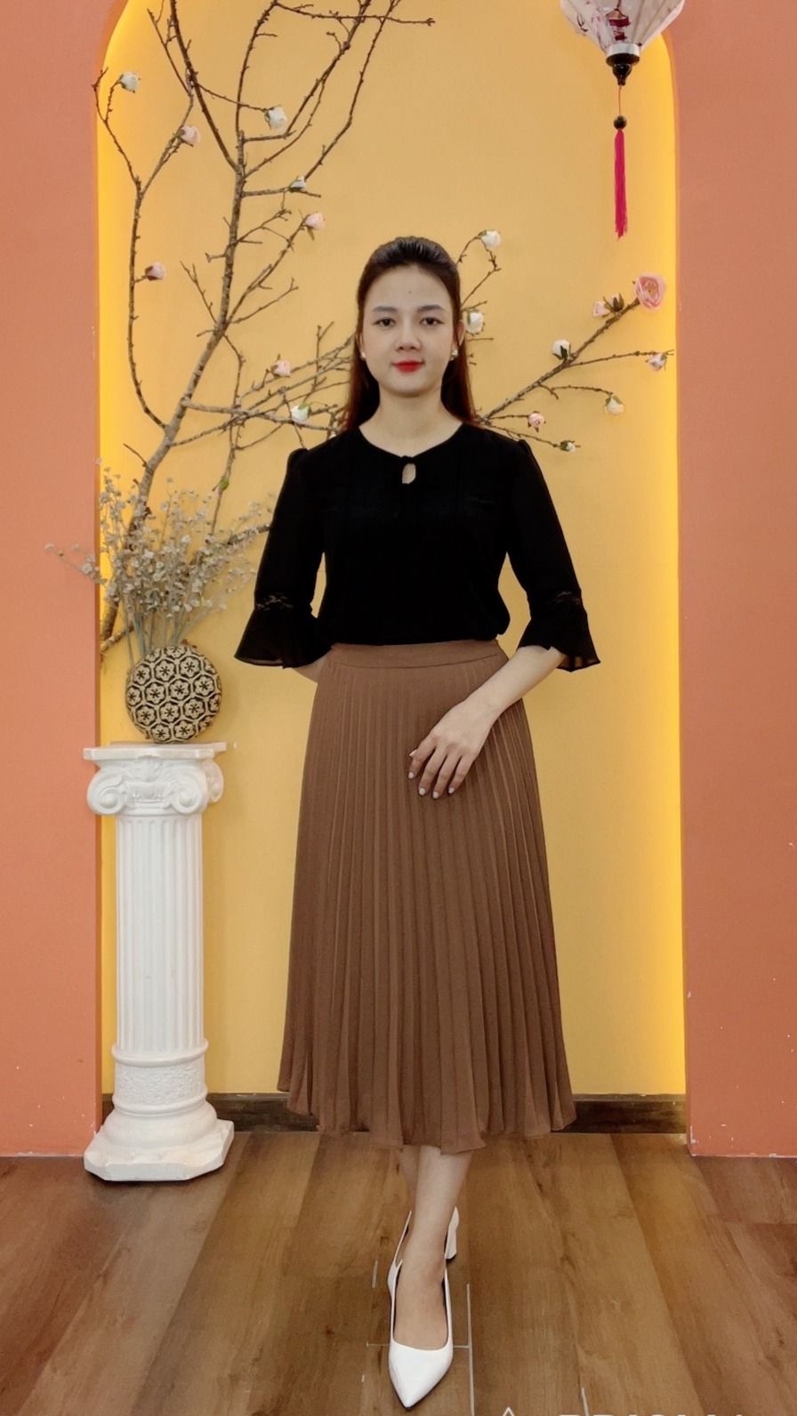 Chân váy xếp ly - Khóa kéo sau lưng - CT - Nâu - TTV1984