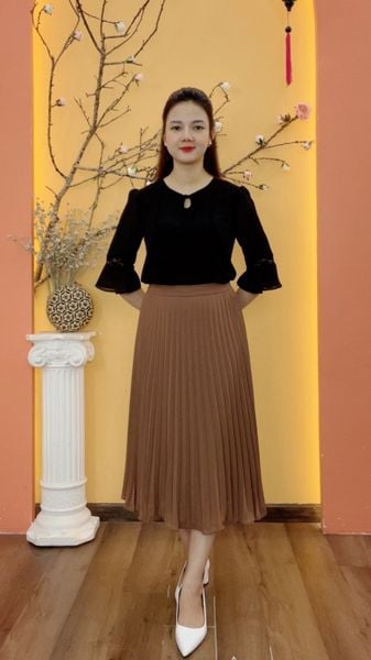 Chân váy xếp ly - Khóa kéo sau lưng - CT - Nâu - TTV1984