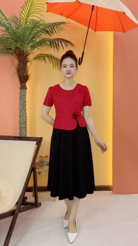 Đầm xòe - Cổ tròn tay ngắn - CD - Đỏ - TTV2068