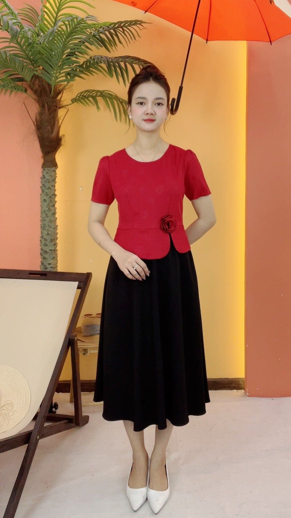 Đầm xòe - Cổ tròn tay ngắn - CD - Đỏ - TTV2068