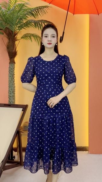 Đầm maxi - Cổ tròn tay ngắn - CD - Tím than hoa - TTV2092