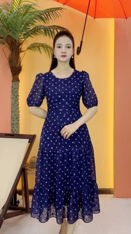 Đầm maxi - Cổ tròn tay ngắn - CD - Tím than hoa - TTV2092