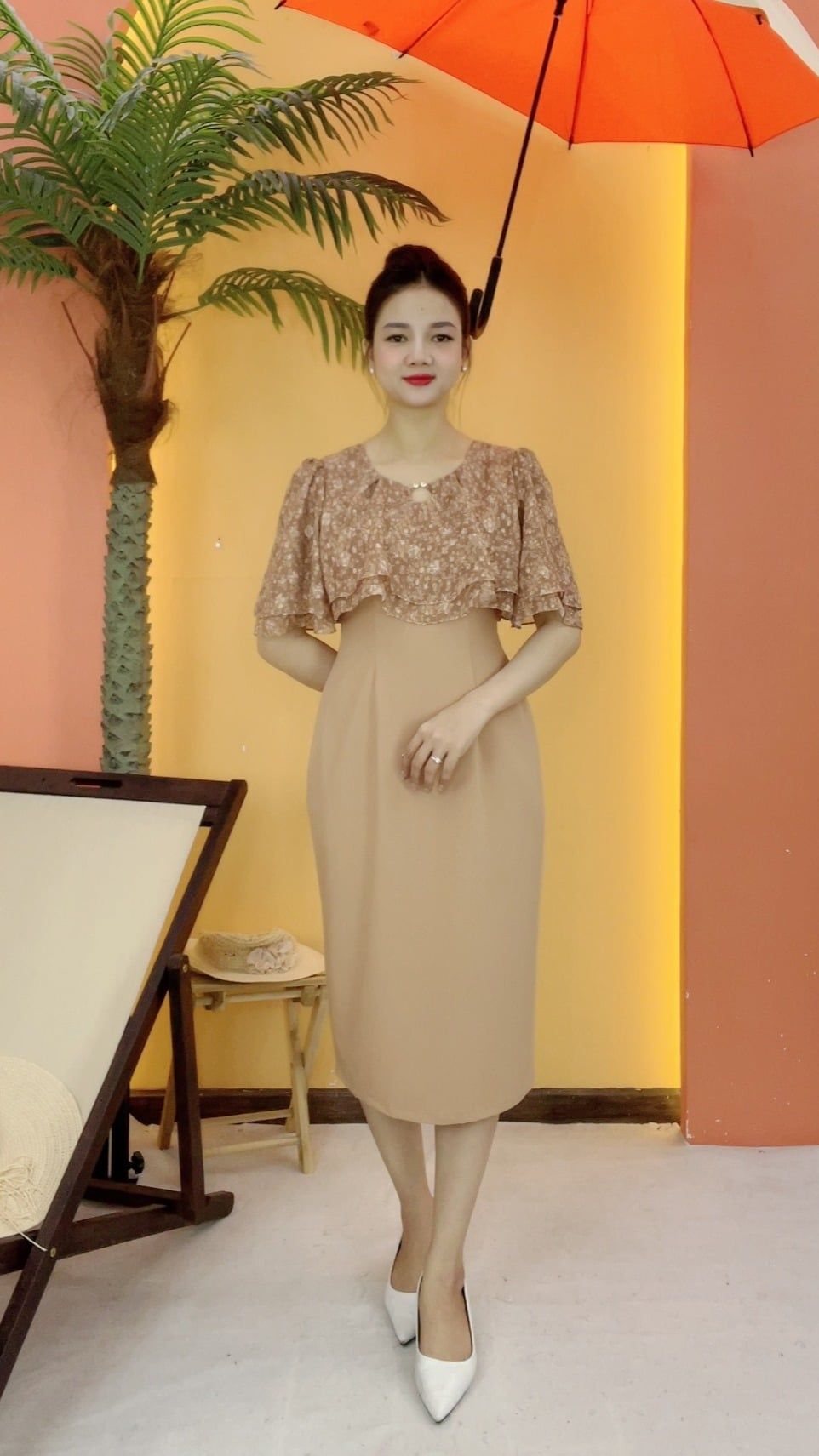 Đầm body - Cổ tròn tay loe tầng - CV - Da hoa - TTV2113
