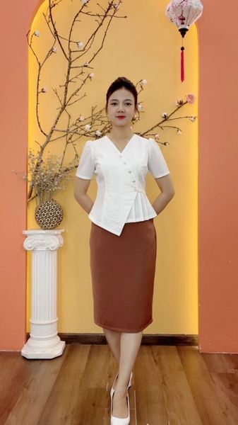 Chân váy - Khóa kéo sau lưng - CT - Nâu - TTV1964