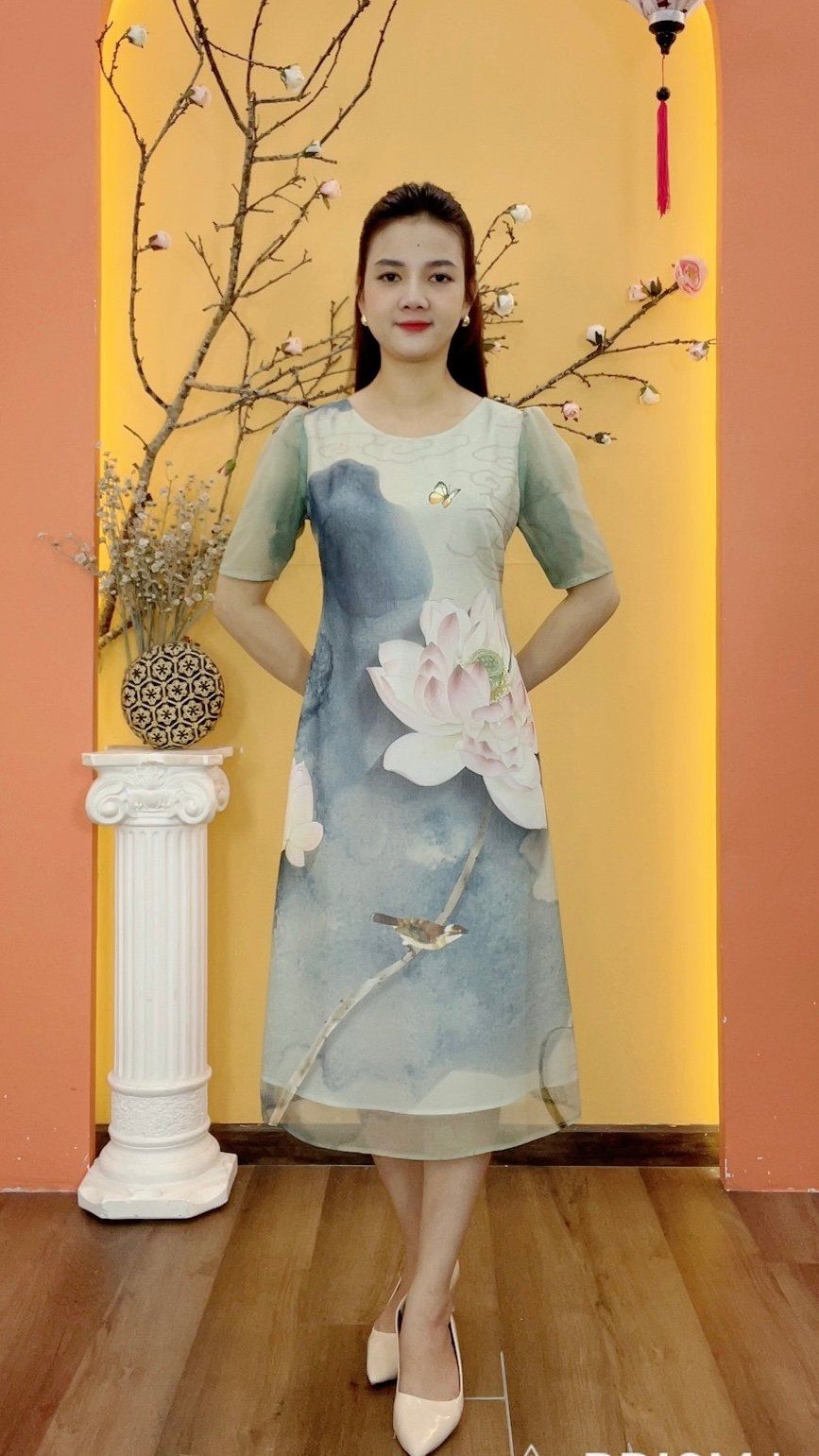 Đầm suông - Cổ tròn tay ngắn - CD - Xanh ombre - TTV1956