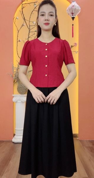 Áo - Cổ tròn kết nút tay ngắn - CT - Đỏ  - TTV1933