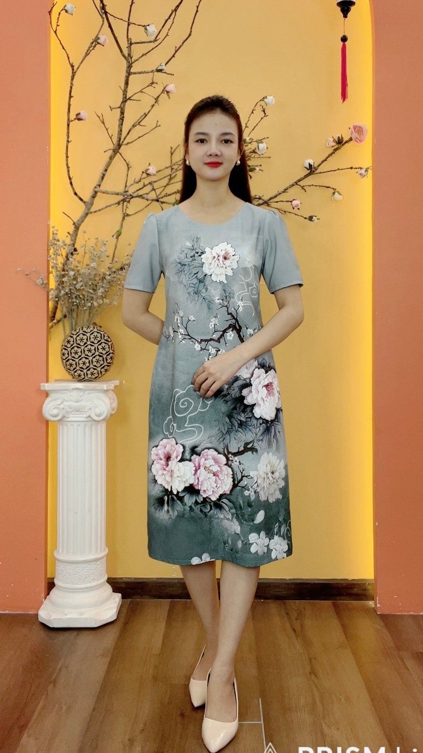 Đầm suông - Cổ tròn tay ngắn - CD - Xanh ngọc hoa - TTV1953