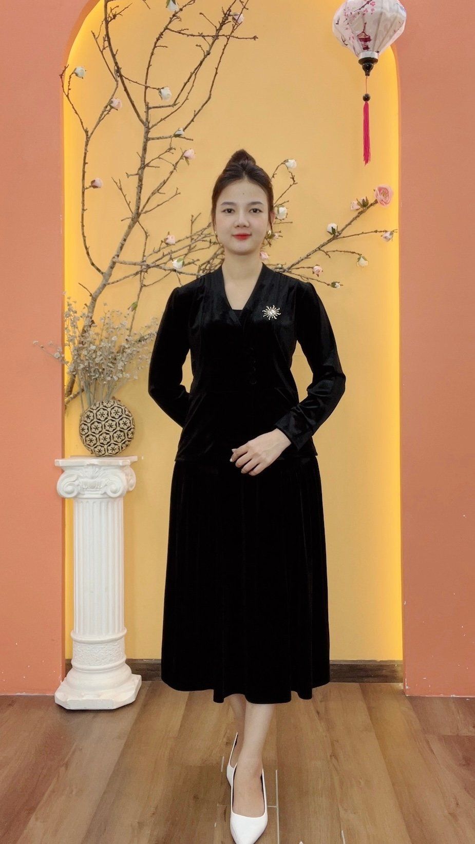 Set áo chân váy nhung - CD - Đen - TTV1986