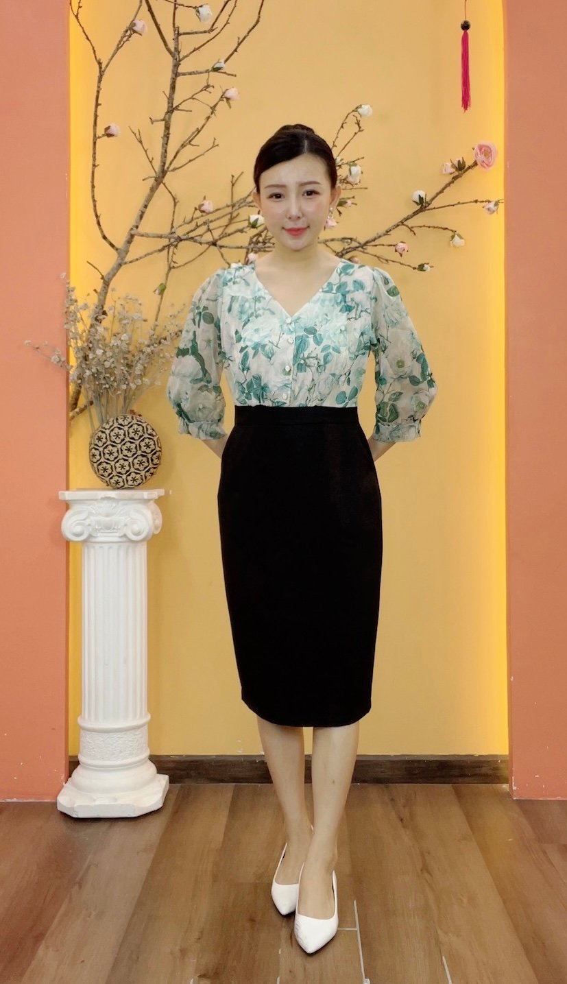 Đầm body - Cổ tim kết nút tay lỡ - CT - Xanh ngọc hoa - TTV1920