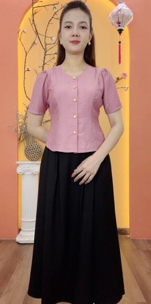Áo - Cổ tròn kết nút tay ngắn - CT - Hồng ruốc  - TTV1933