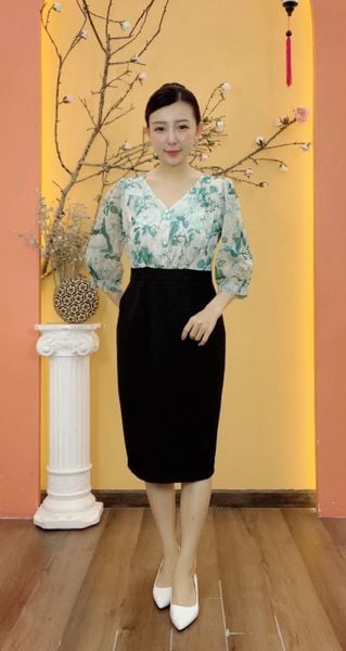 Đầm body - Cổ tim kết nút tay lỡ - CT - Xanh ngọc hoa - TTV1920