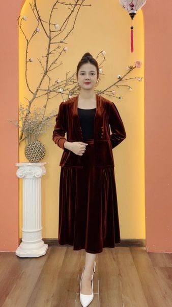 Set áo chân váy nhung - CD - Nâu - TTV1986