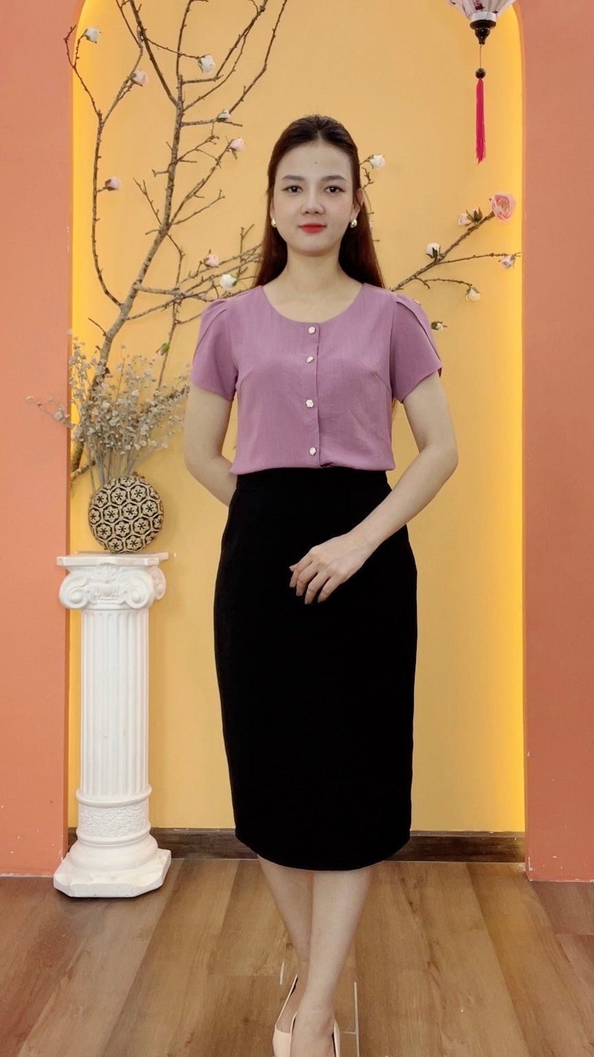 Chân váy - Khóa kéo sau lưng - CT - Đen - TTV1964