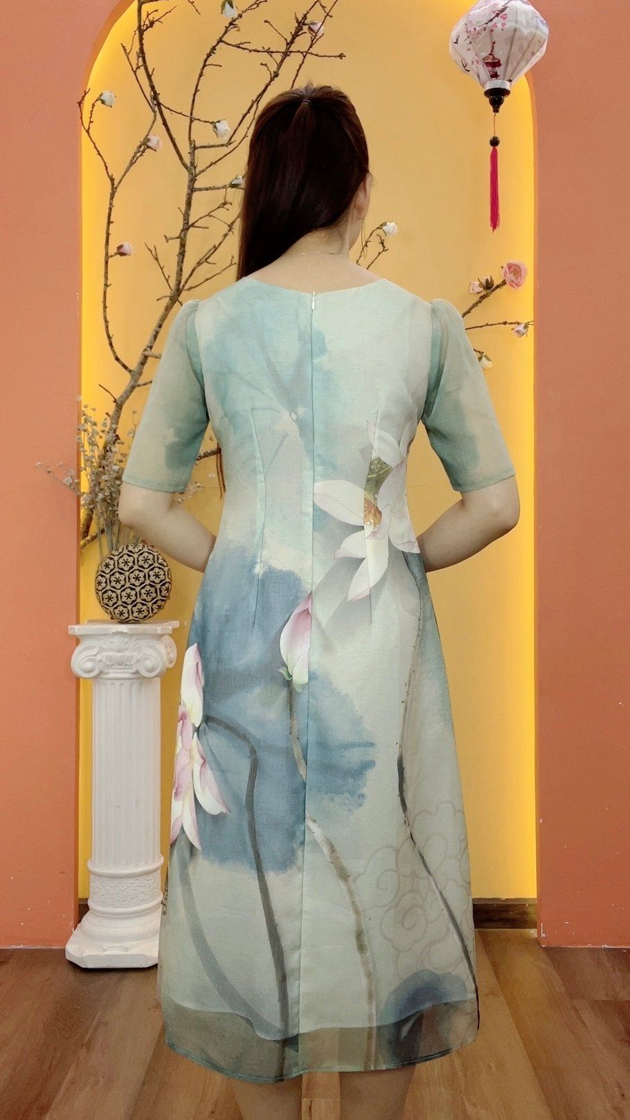 Đầm suông - Cổ tròn tay ngắn - CD - Xanh ombre - TTV1956