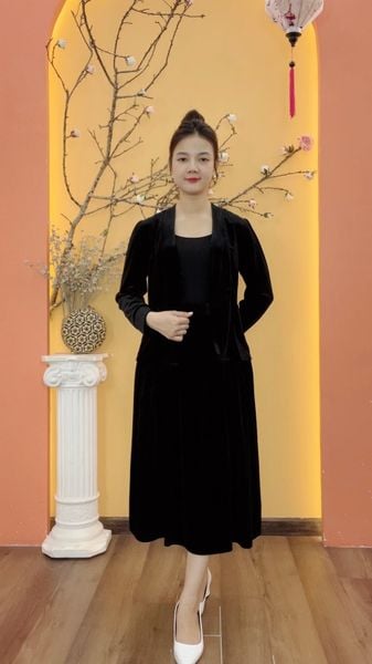 Set áo chân váy nhung - CD - Đen - TTV1986