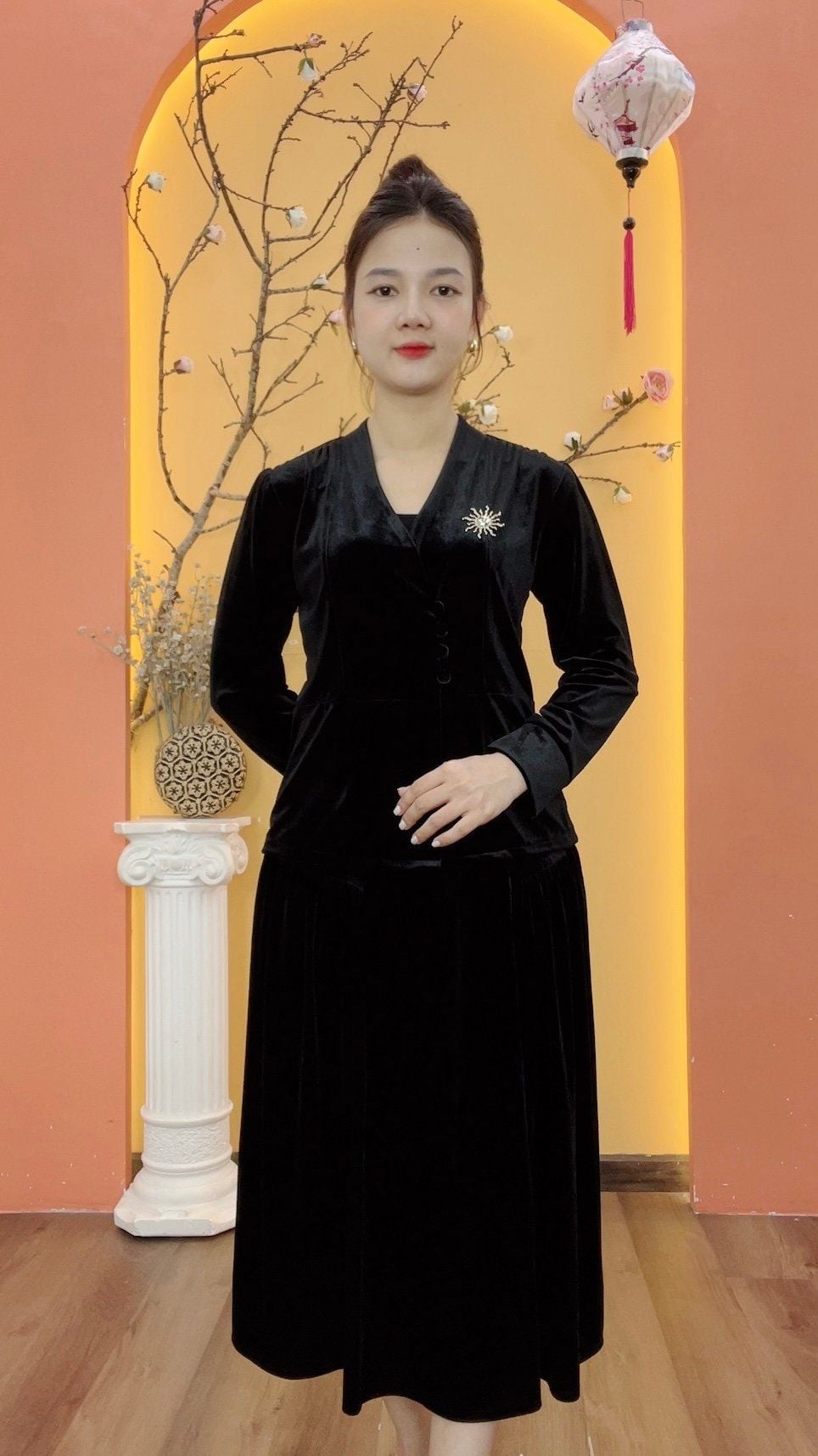 Set áo chân váy nhung - CD - Đen - TTV1986