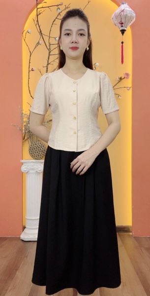 Áo - Cổ tròn kết nút tay ngắn - CT - Kem - TTV1933