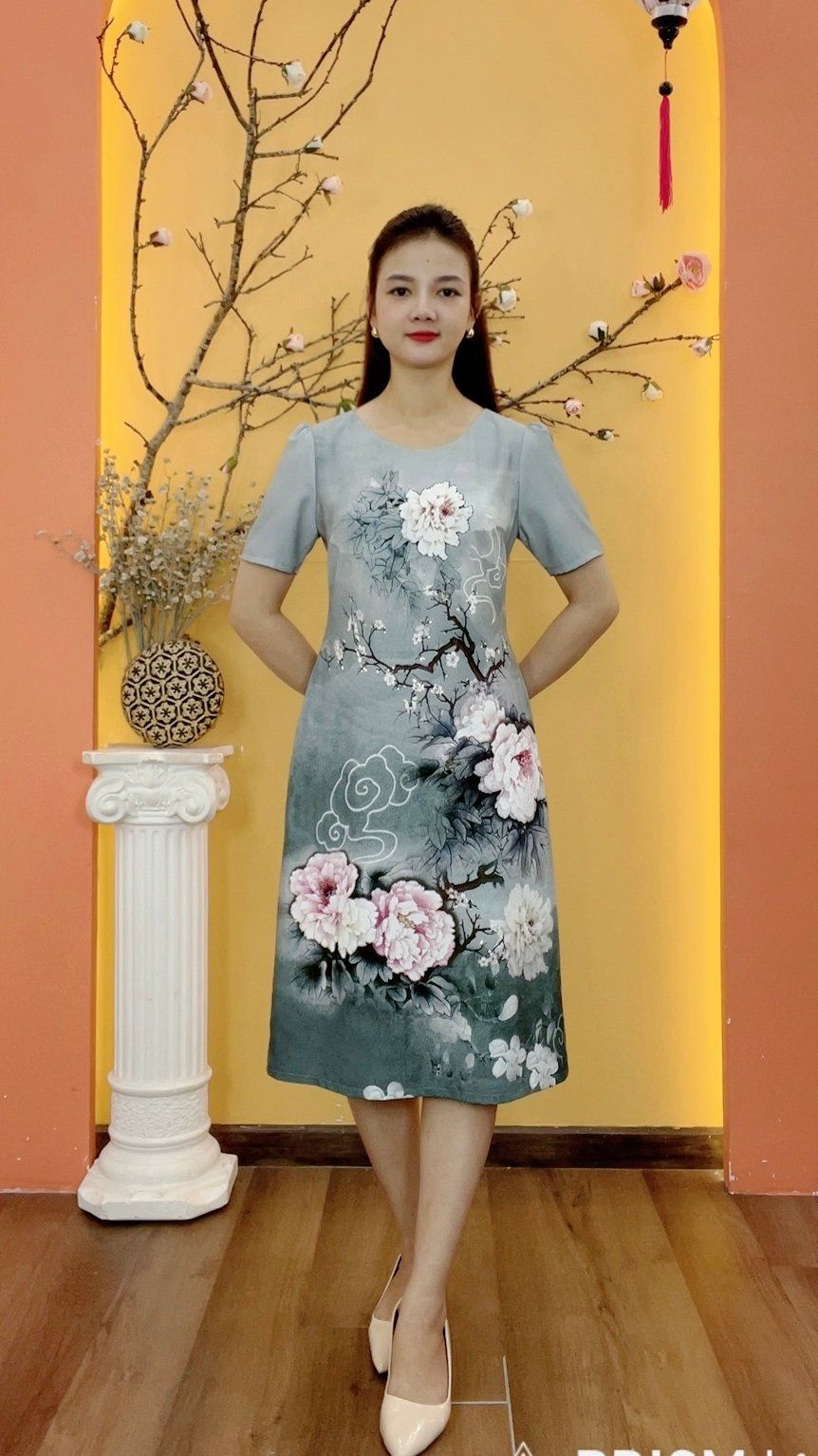 Đầm suông - Cổ tròn tay ngắn - CD - Xanh ngọc hoa - TTV1953