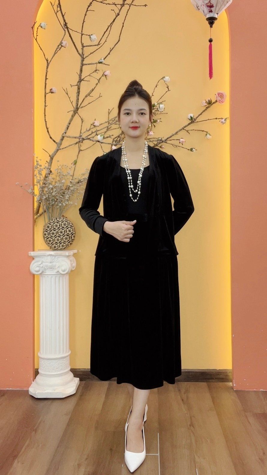 Set áo chân váy nhung - CD - Đen - TTV1986