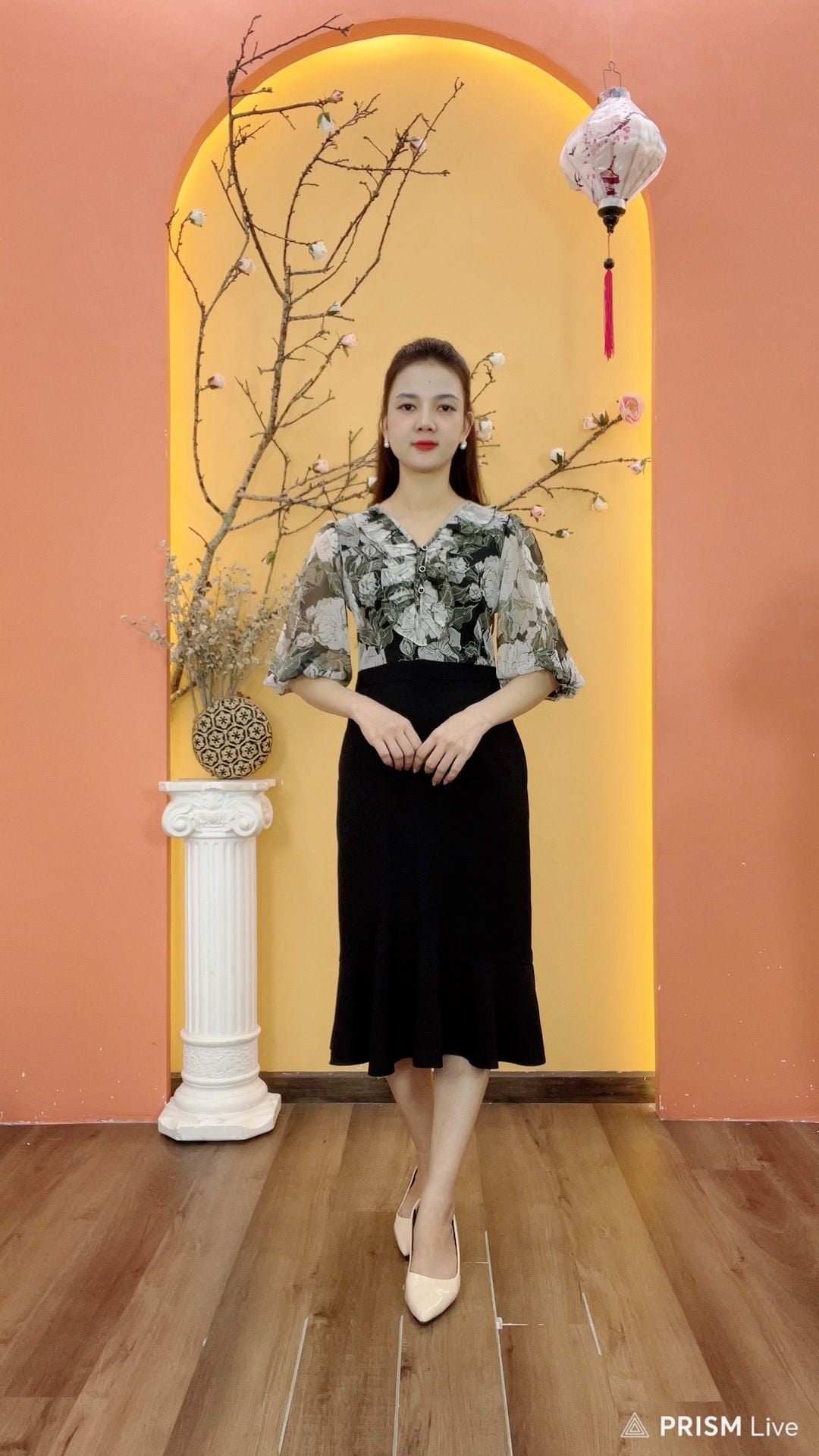 Đầm body đuôi cá - Cổ tim bèo kết nút tay lỡ - AH - Xanh rêu hoa - TTV1927