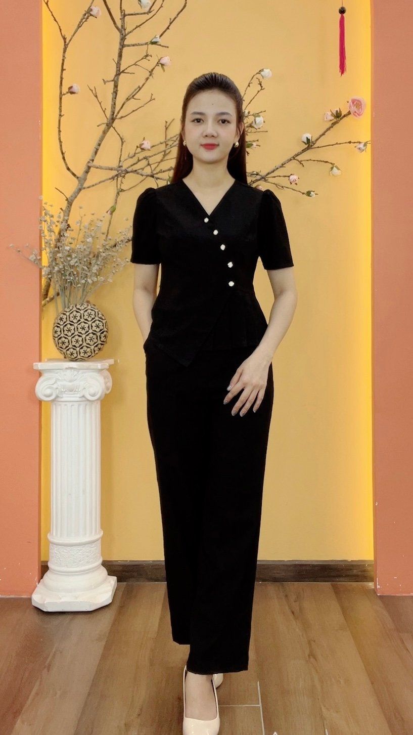 Quần - Khóa kéo trước bo chun hai bên lưng - CT - Đen - TTV1951