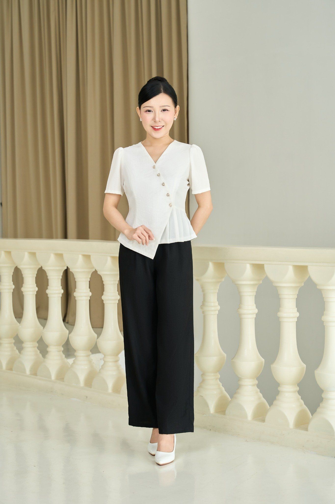 Quần - Khóa kéo trước bo chun hai bên lưng - CT - Đen - TTV1951