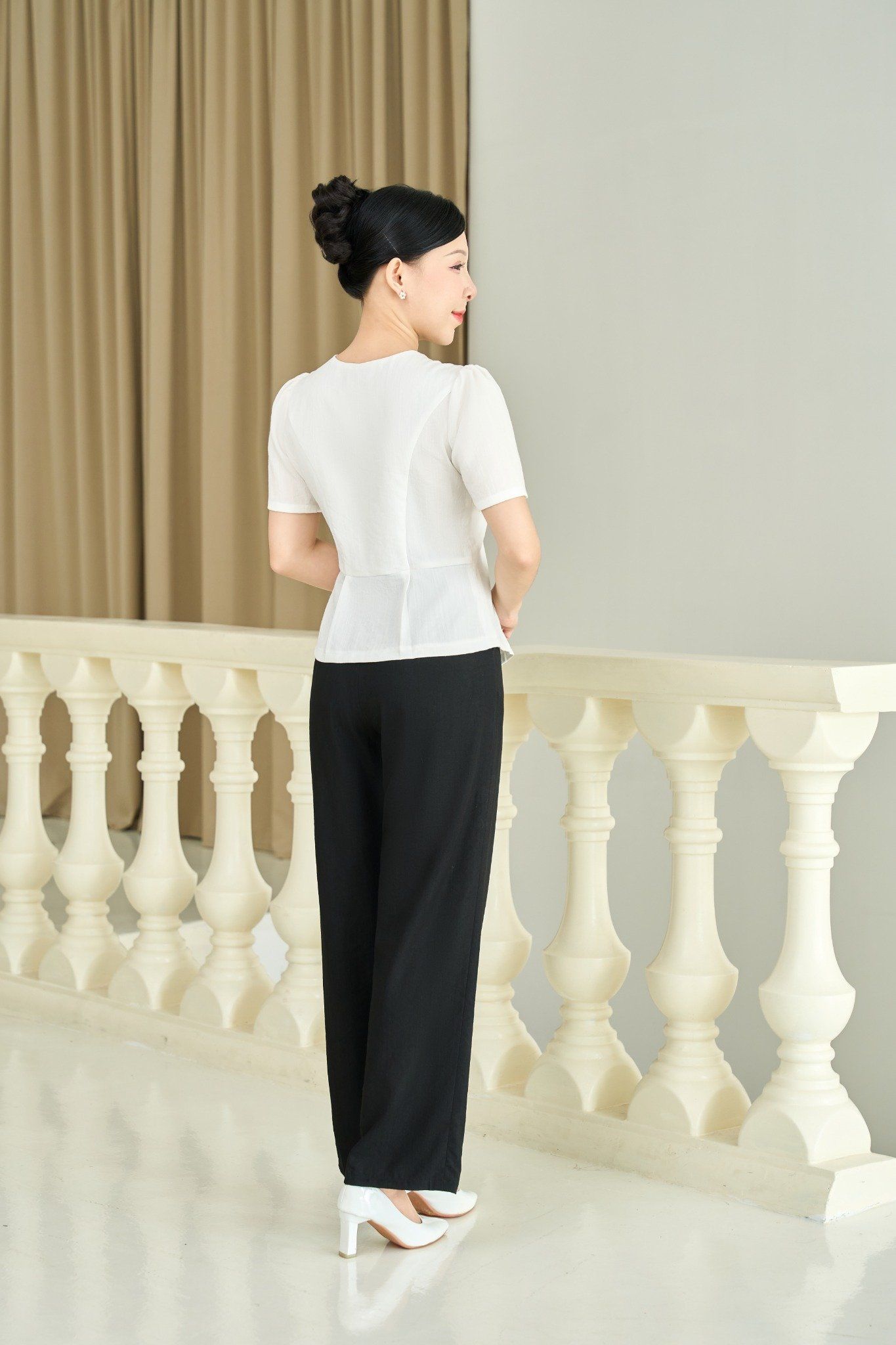 Quần - Khóa kéo trước bo chun hai bên lưng - CT - Đen - TTV1951