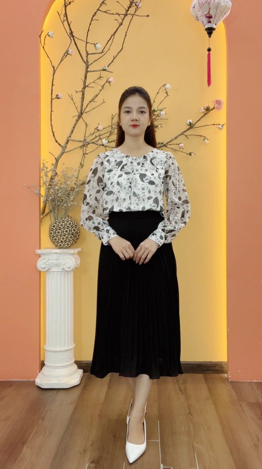 Chân váy xếp ly - Khóa kéo sau lưng - CT - Đen - TTV1984