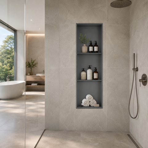 Hộc Âm Tường Phòng Tắm 3 Ngăn EcoBath EC9004BU Inox 304 920x280mm Ghi Xám
