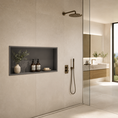 Hộc Âm Tường Phòng Tắm Ngang EcoBath EC9002BU Inox 304 650x300mm Ghi Xám
