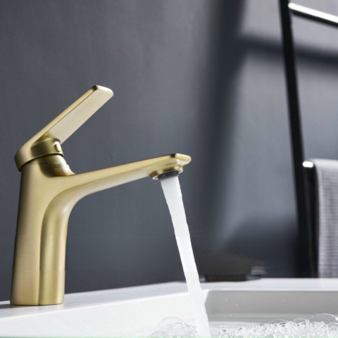 Vòi Lavabo Nóng Lạnh Màu Vàng Krasic KS902 18cm