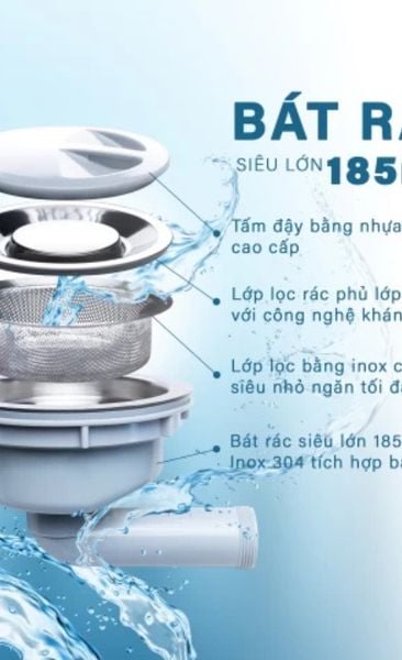 Chậu rửa bát Nobinox Rosa NN995D 1 hố inox – Tặng vòi 3 đường nước NX57, chống gỉ bền bỉ