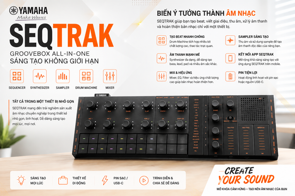 Yamaha SEQTRAK – Groovebox Sản Xuất Âm Nhạc Di Động, Nhỏ Gọn Và Mạnh Mẽ