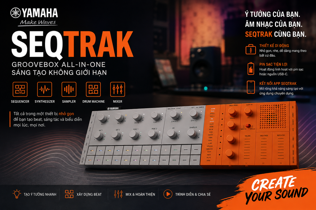 Yamaha SEQTRAK – Groovebox Sản Xuất Âm Nhạc Di Động, Nhỏ Gọn Và Mạnh Mẽ
