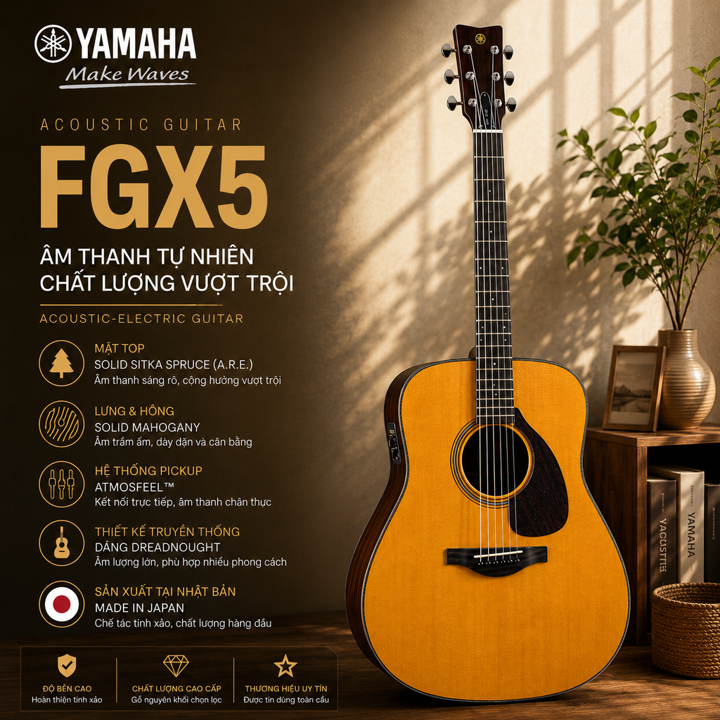 Đàn Guitar Acoustic Yamaha FG5/FGX5 Chính Hãng