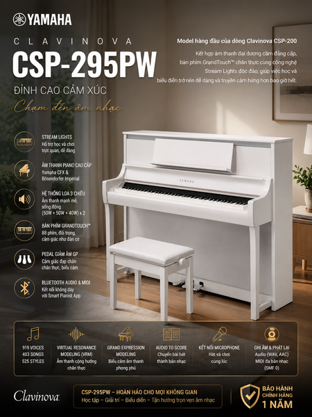 Đàn Piano Điện Yamaha Clavinova CSP-295 Chính Hãng | GrandTouch™ | Smart Pianist | Bluetooth
