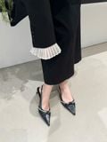  CAO GÓT NAGASHOES MŨI NHỌN PHỐI QUAI LỤA & DÂY ĐÁ 4P NAC344 