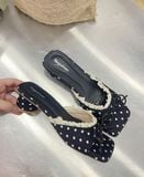  DÉP NAGASHOES MŨI VUÔNG VIỀN REN ĐÍNH NƠ 4P NAD379 