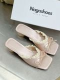  DÉP NAGASHOES MŨI VUÔNG VIỀN REN ĐÍNH NƠ 4P NAD379 