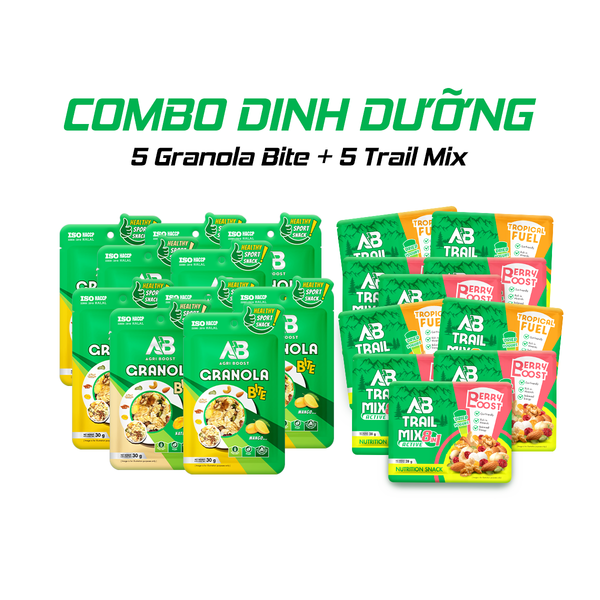 Combo 10 gói snack thể thao (5 Granolabite và 5 AB Trail Mix)