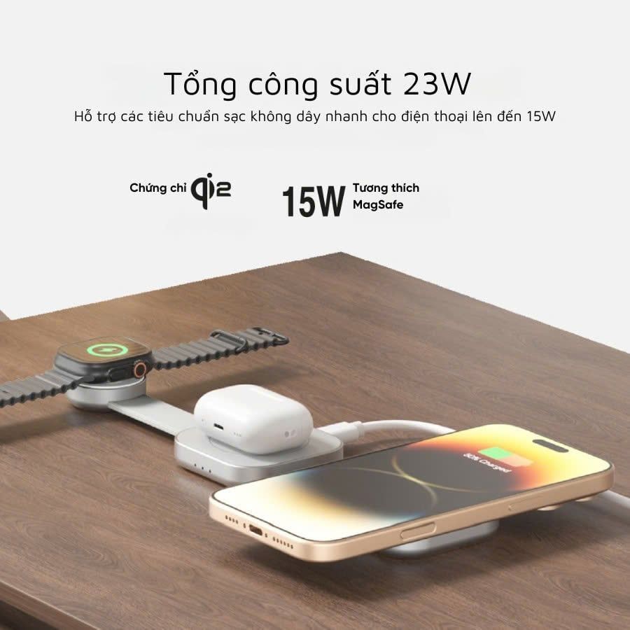 Đế sạc không dây MAZER 3in1 Qi2